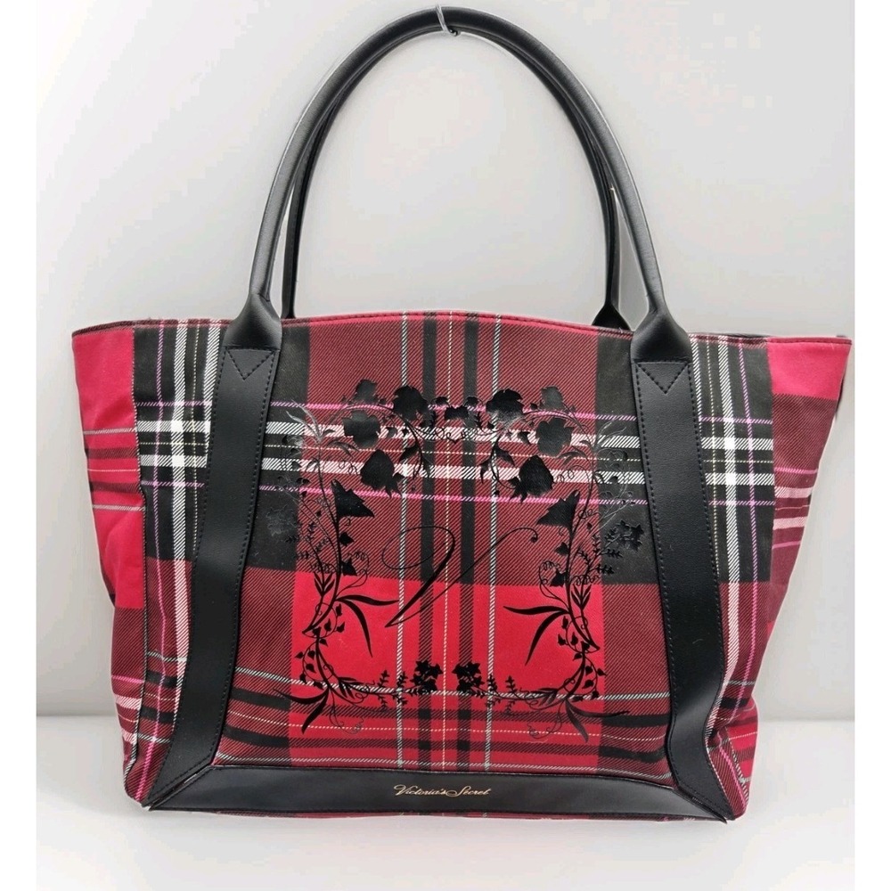 VICTORIAS SECRET Black Red‎ Plaid Weekender Logo Tote Bag HOLIDAY 2020